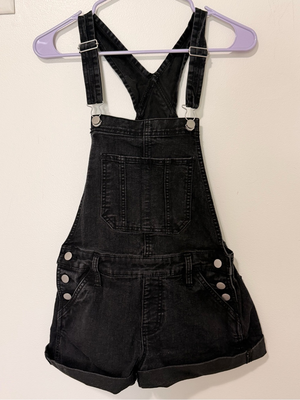 Black Denim Short Overalls Like New